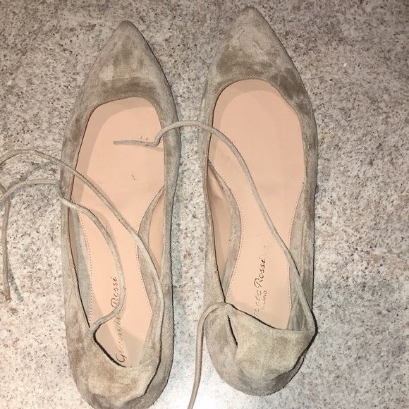 GIANVITO ROSSI TAN SUEDE EUC ANKLE TIE UP BALLET FLATS SIZE 40 - Picture 3 of 10